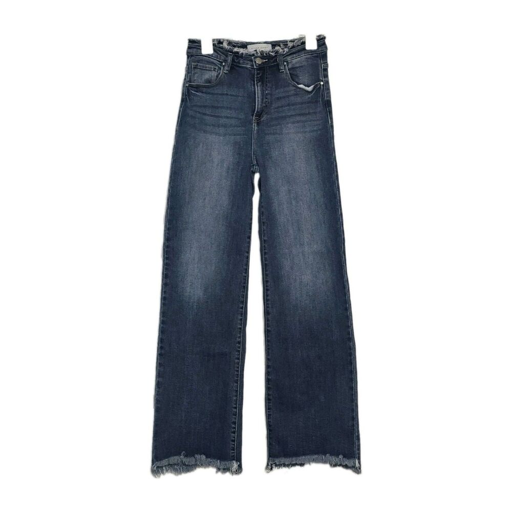 Risen Jeans Womens 7/28 High Rise Wide Leg Frayed Raw Hem Blue Denim W30